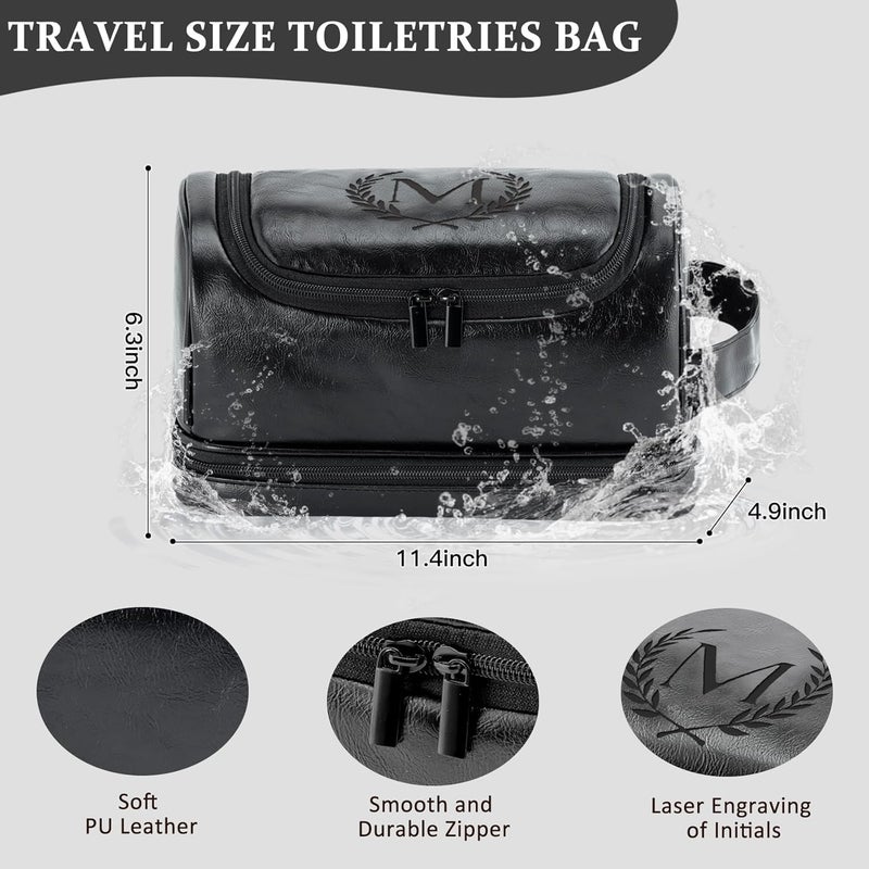 Aganmi Personalized Christmas Birthday Gifts Toiletry Bag for Men Dad Husband, Custom Initial PU Leather Waterproof Toiletry Organizer Dopp Kit Shaving Bag Travel Essential for Men, Black J - Image 3